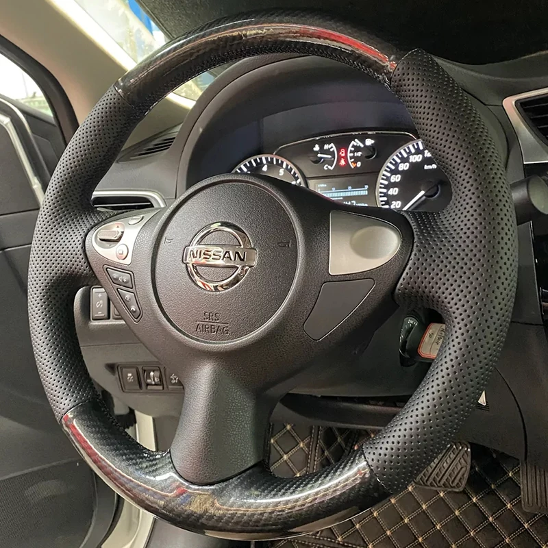 For Nissan Juke Maxima 370Z Sentra SV Hand Stitched Non-Slip Suede Car Steering Wheel Cover image 3