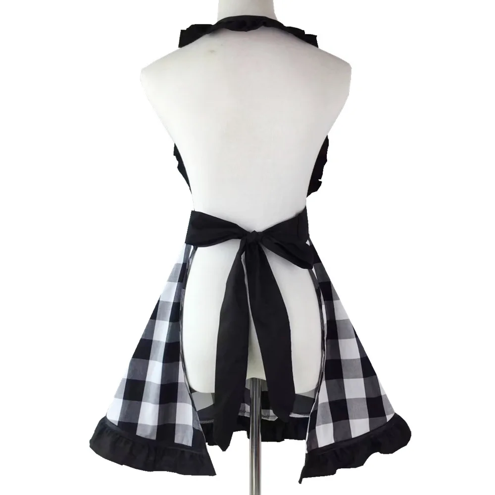 Retro Plaid Cotton Apron Women Home Kitchen Cleaning Manicure Salon Working Overalls