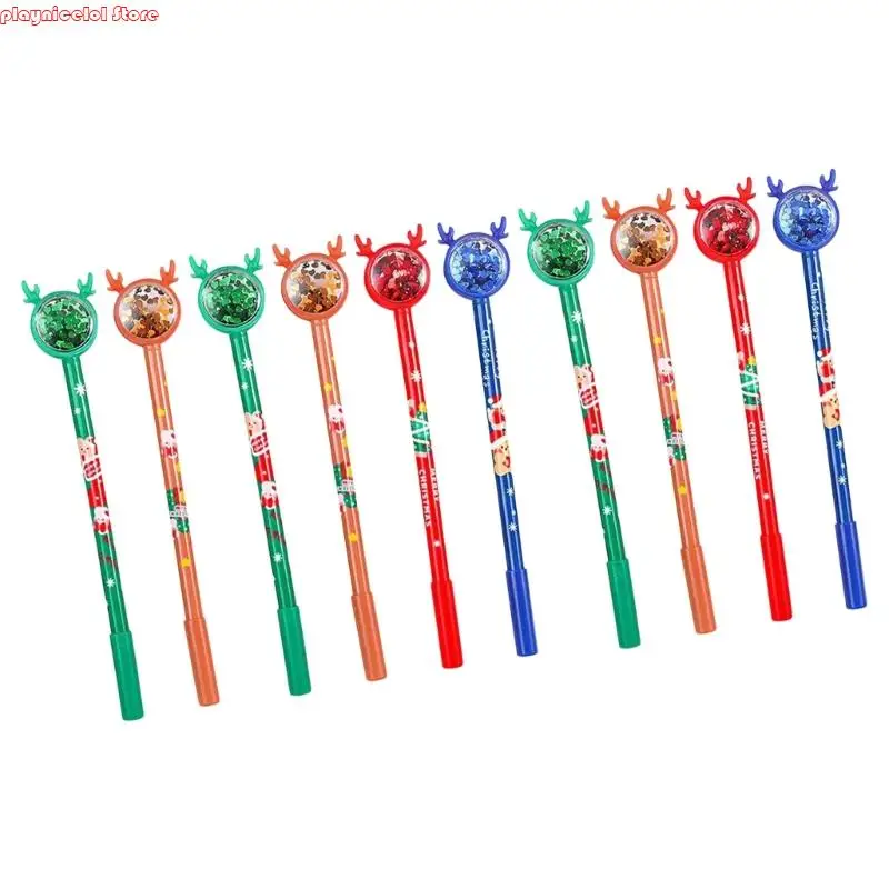 E8BA 10pcs عيد الميلاد جل القلم 0.5 مم إبرة لكتابة الملاحظات أخذ دفتر اليومية