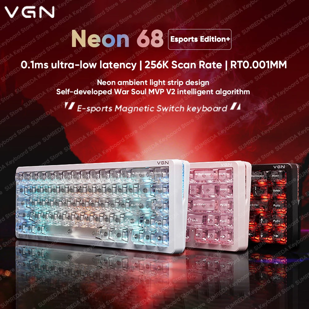 VGN Neon 68 Esports Edition Magnetic Mechanical Keyboard 68% Layout RT0.001mm 8K 0.1ms Delay Hot Swap RGB Wired Gaming Keyboard