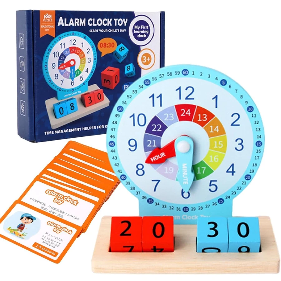 

Детские деревянные обучающие часы Монтессори, игрушки для детей, обучающий временем, детский сад, будильник, игрушка для детской школы, раннего развития