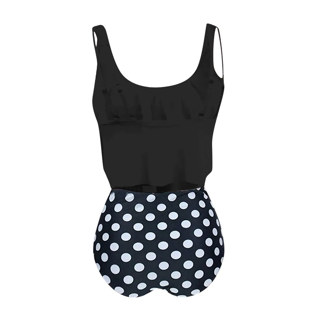 Polka Dot Hohe Taille Bademode 2-teiliges Set Frauen Sexy Bikinis Sommer Unregelmäßige Rüschen Tank Tops + Shorts Strand Urlaub Badeanzug