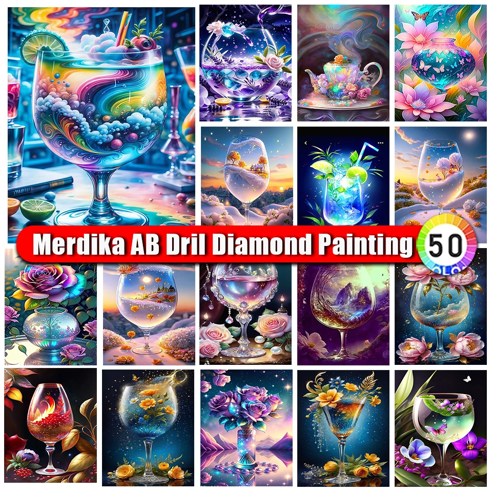 Merdika Ab Diamond Painting Landscape Cup Full Square/Round Rhinestone Diamond Embroidery Colorful Party Decorate Gift New 2024