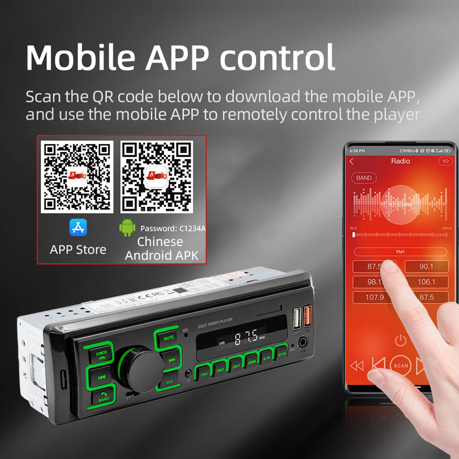 Podofo 1 Din مشغل MP3 للسيارة راديو رقمي TF USB AUX مدخل USB شحن سريع بدون استخدام اليدين مشغل موسيقى ستيريو للسيارة #3