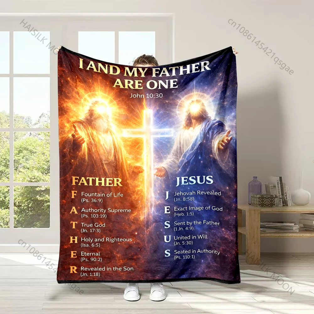1PC Father and Son Unity Faith-printed Flannel Blanket Soft and Warm Suitable for Home Travel Picnics Camping and RV Use