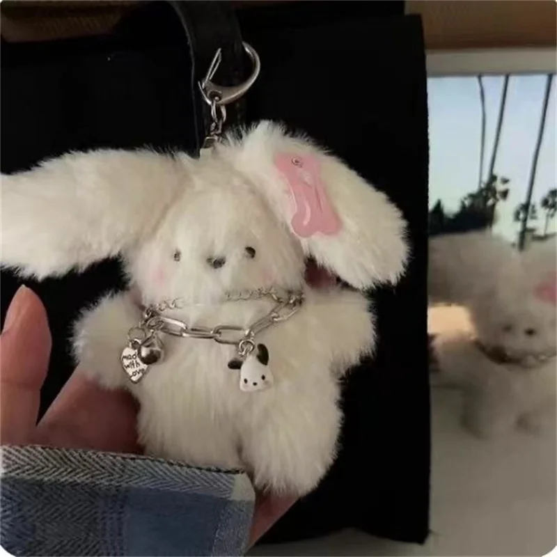 Flight Rabbit Puppy Keychain With Necklace And Hairpin Cute Plush Doll Bag Charms Girls Heart Accessories Keychain