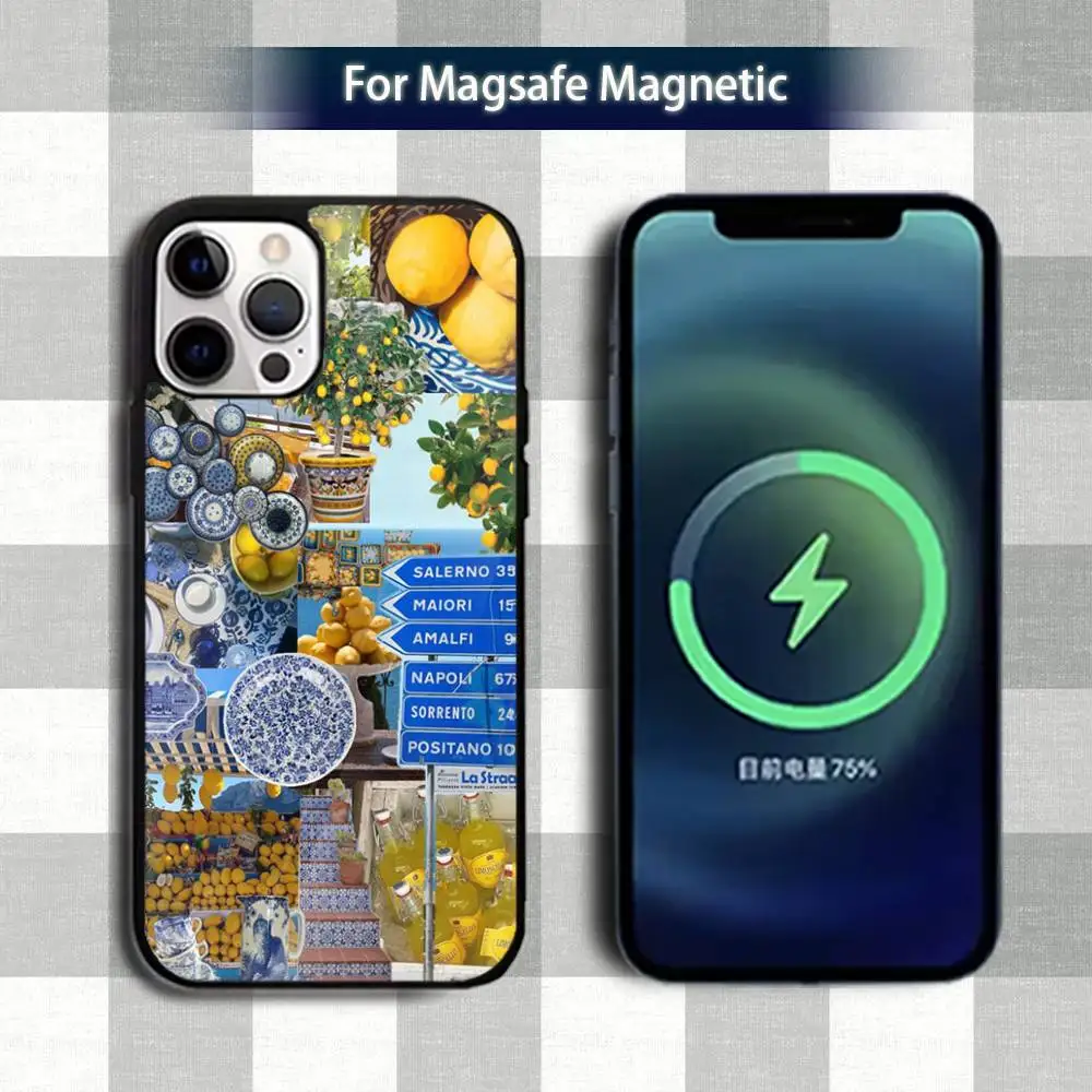 Funda de teléfono E-European Amalfi C-Coast para iPhone 13,12,15,17,11,16,14,Pro,Max,Plus,Mini,Magsafe,funda de carga inalámbrica magnética
