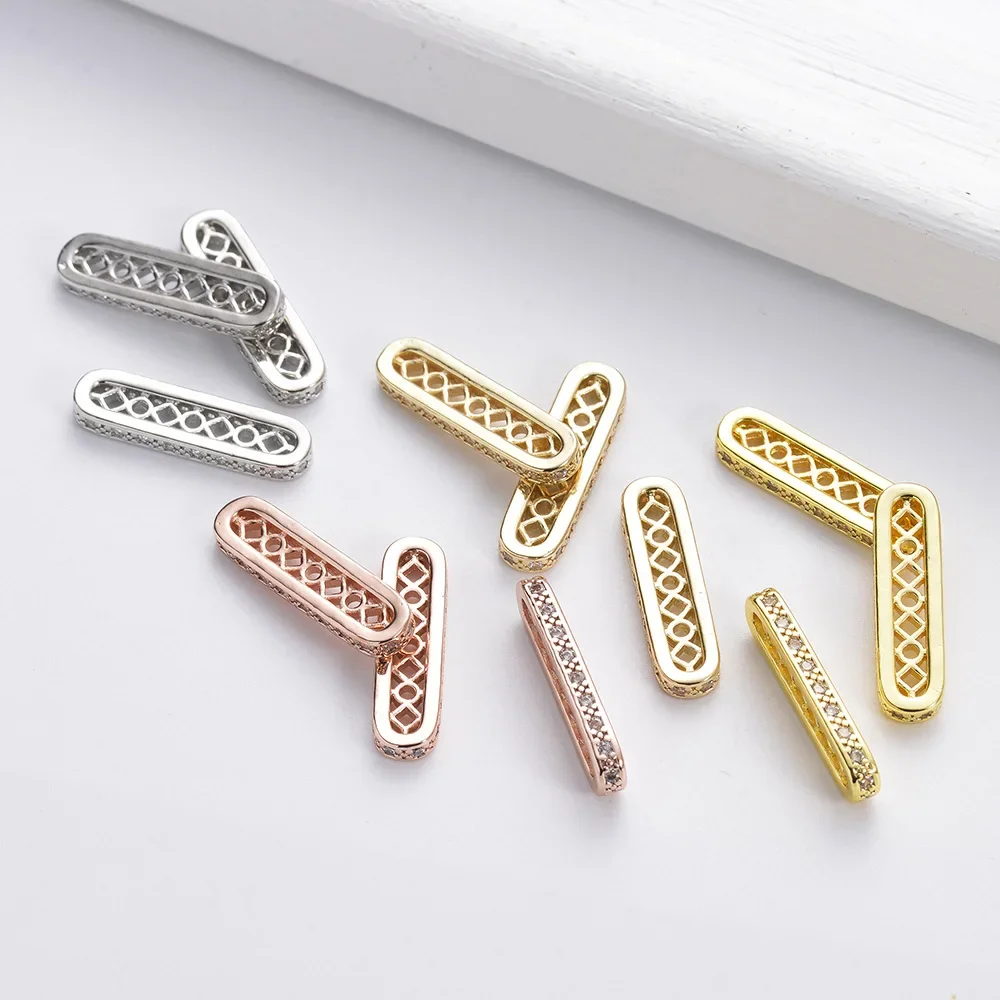 3Pcs Brass Pave Zircon Multi Strands Separators Bar,Slider Spacer Beads Bar Link Connectors For Diy 1.2mm Leather Jewelry Making