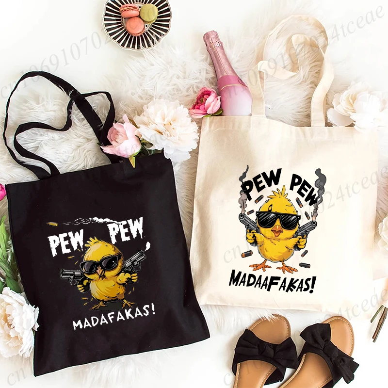 Pew Pew Madafakas Canvas Tote Bag for Women Funny Duck Handbag Handbag Vintage Y2K Aesthetics Tote Bag Female Shoulder Bag