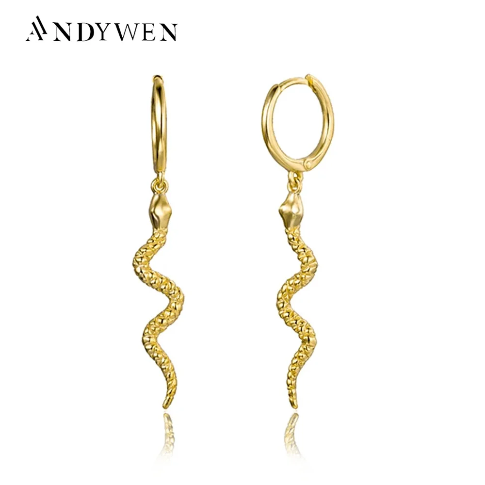 

ANDYWEN 925 Sterling Silver Gold Long Snake Hoops Earrings High Quality Women Luxury Hoops Punk Rock Drop Earring Jewelry
