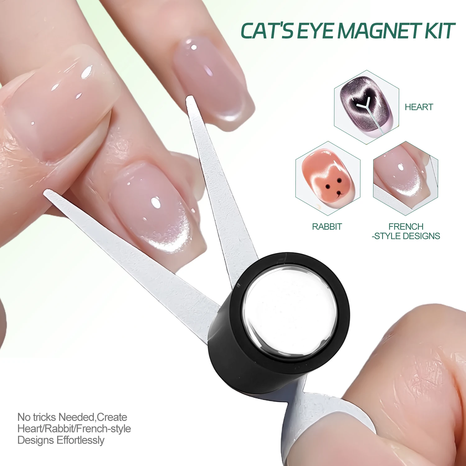 Nailpop-Kit de manicura con imán de ojo de gato, bricolaje, luz ancha francesa, diseño de corazón de conejito, juego de Arte de uñas apto para principiantes, herramientas profesionales