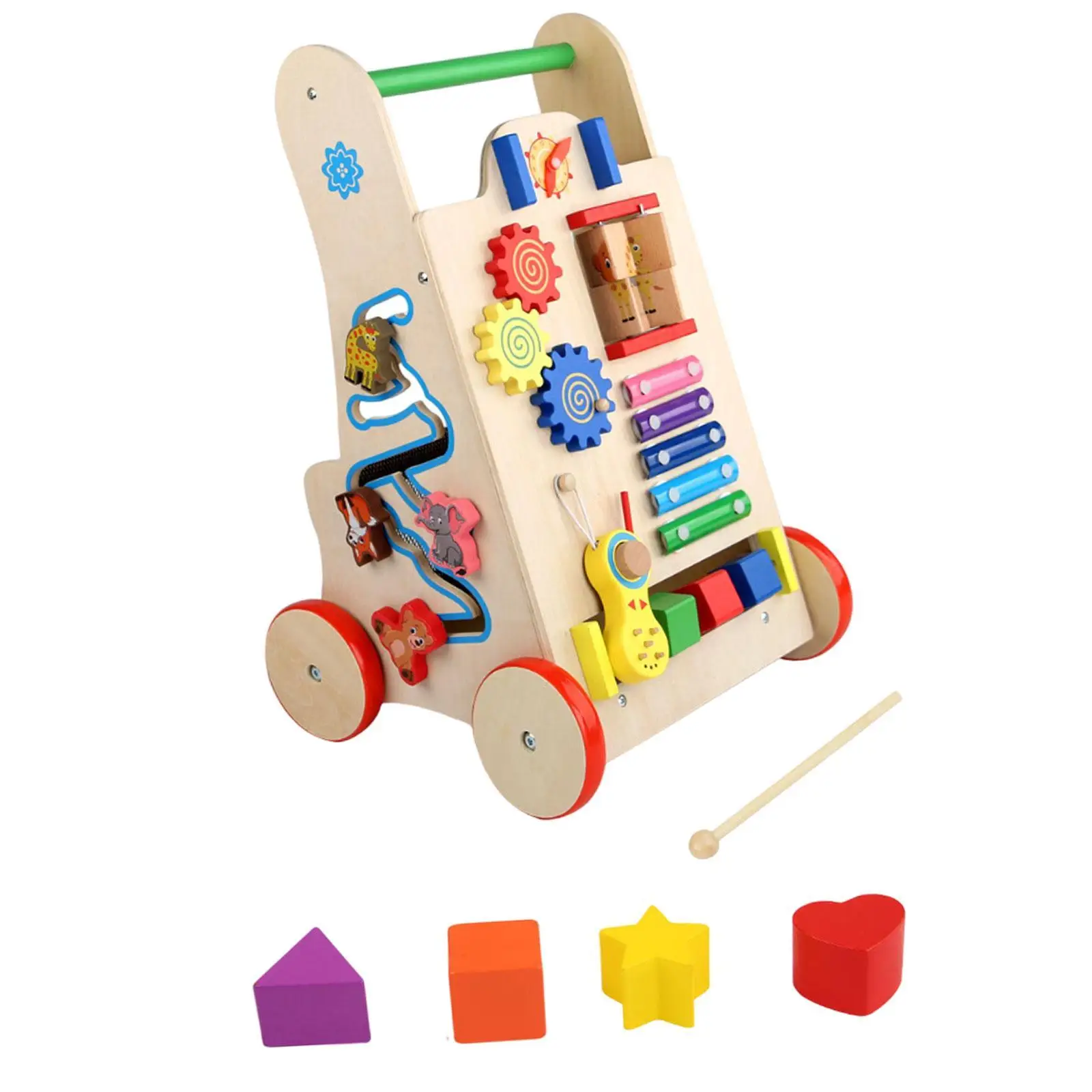 Wooden Walkers Toy with Blocks Enhances Motor Skills Busy Car for Kids Learning Walk Activity Center for Toddlers Children Kids