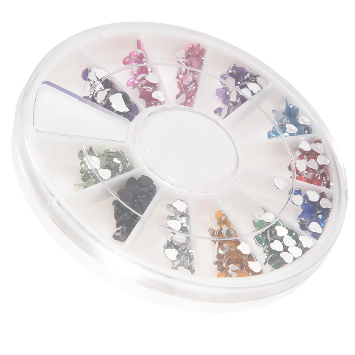 

300pcs 2mm 12 Colors Glitter Heart Nail Art UV Acrylic Tips Rhinestones Wheel