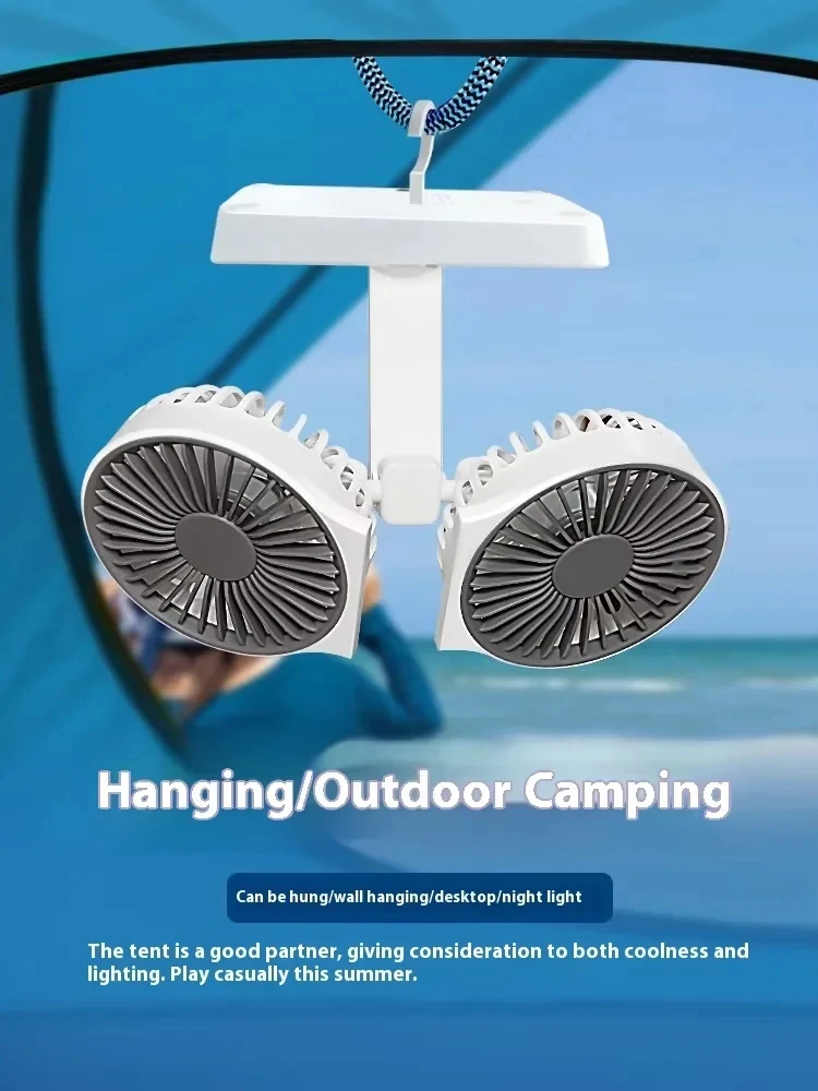 Rechargeable Desk Fan With Double Head And Digital Display_voghion.com