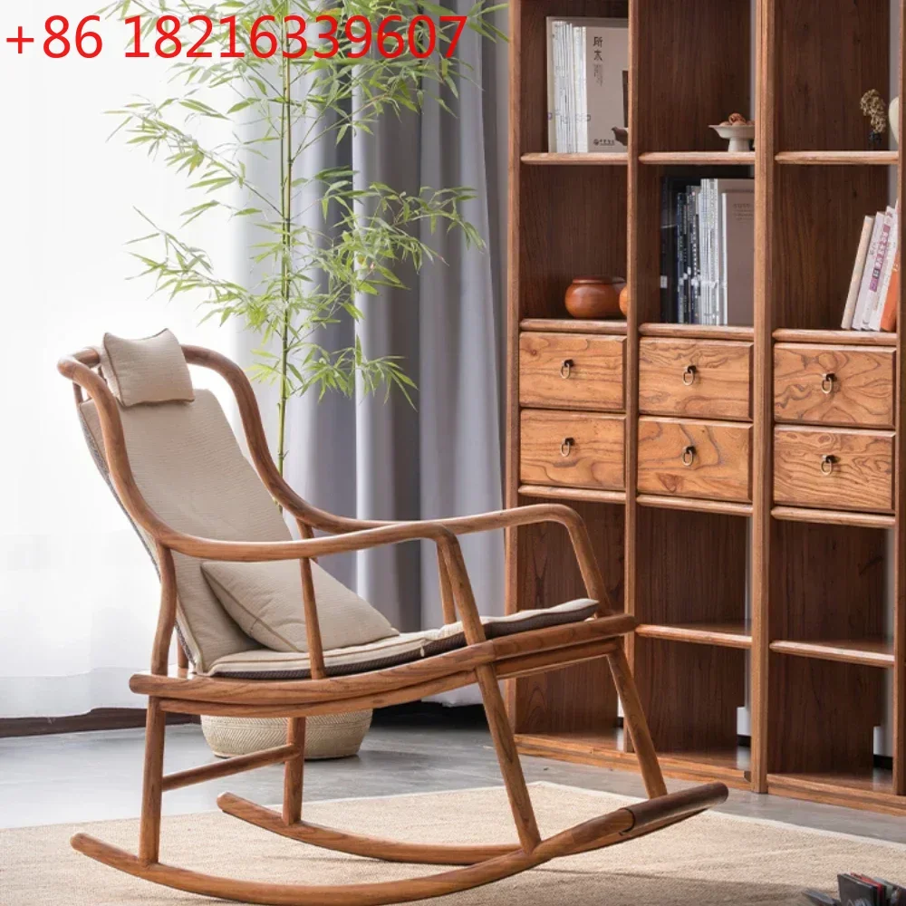 TAO Solid Wood Rocking Chair Elm Adult Home Balcony Leisure Recliner Living Room Furniture