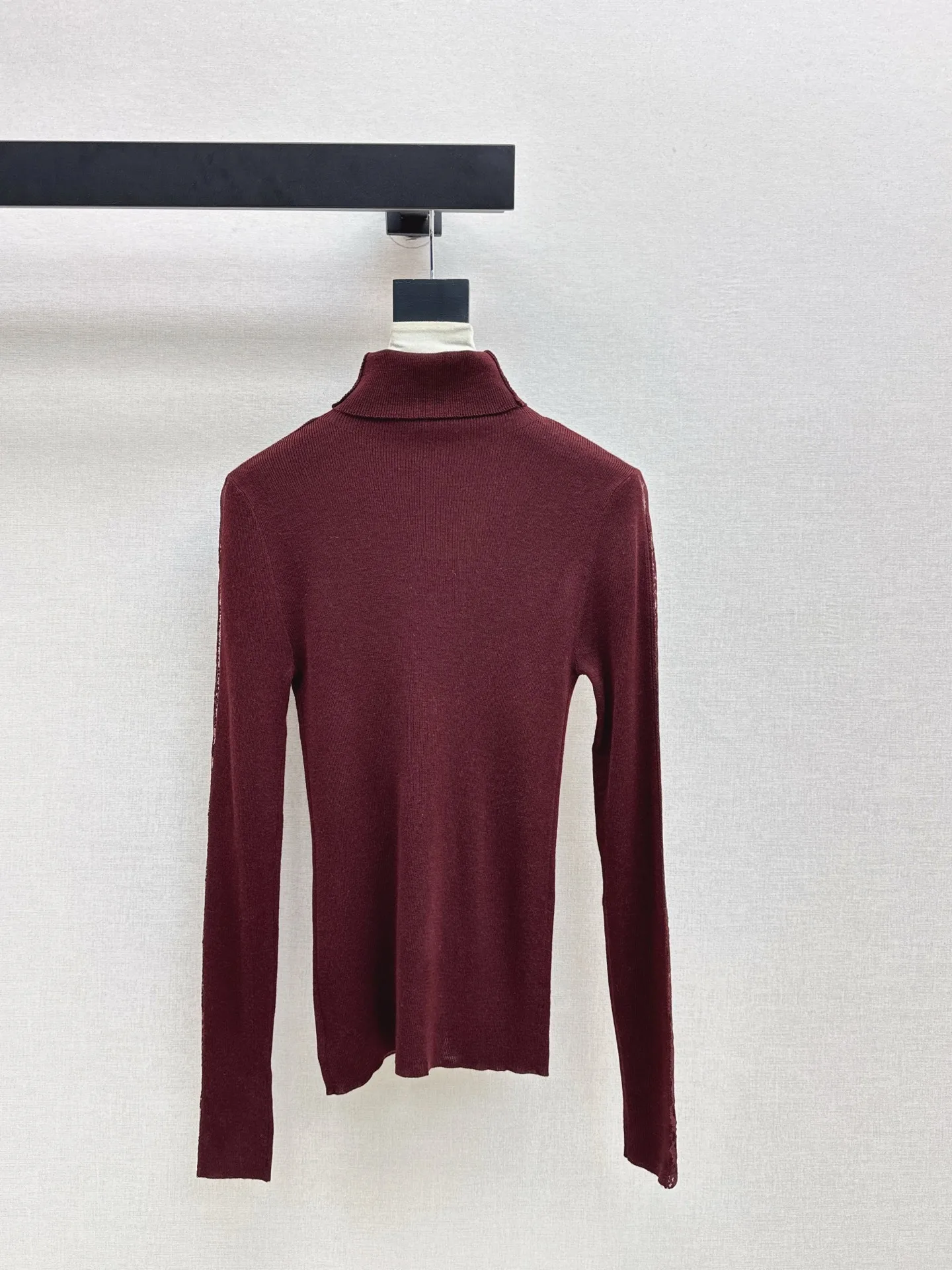 Hoge kwaliteit nieuwe dames herfst- en winterpatchwork kantontwerp met lange mouwen en hoge hals basisshirt, veelzijdige top voor één item