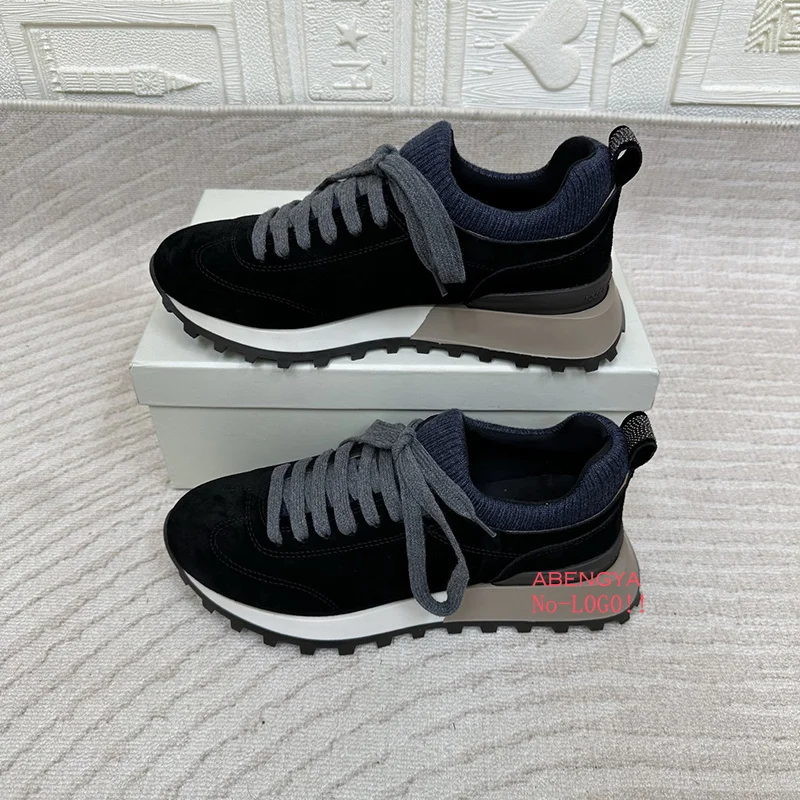 2025年 ホワイト ニット スエード フラット ローファー - Knit Fabric Lace Up Sneakers のレビューと価格