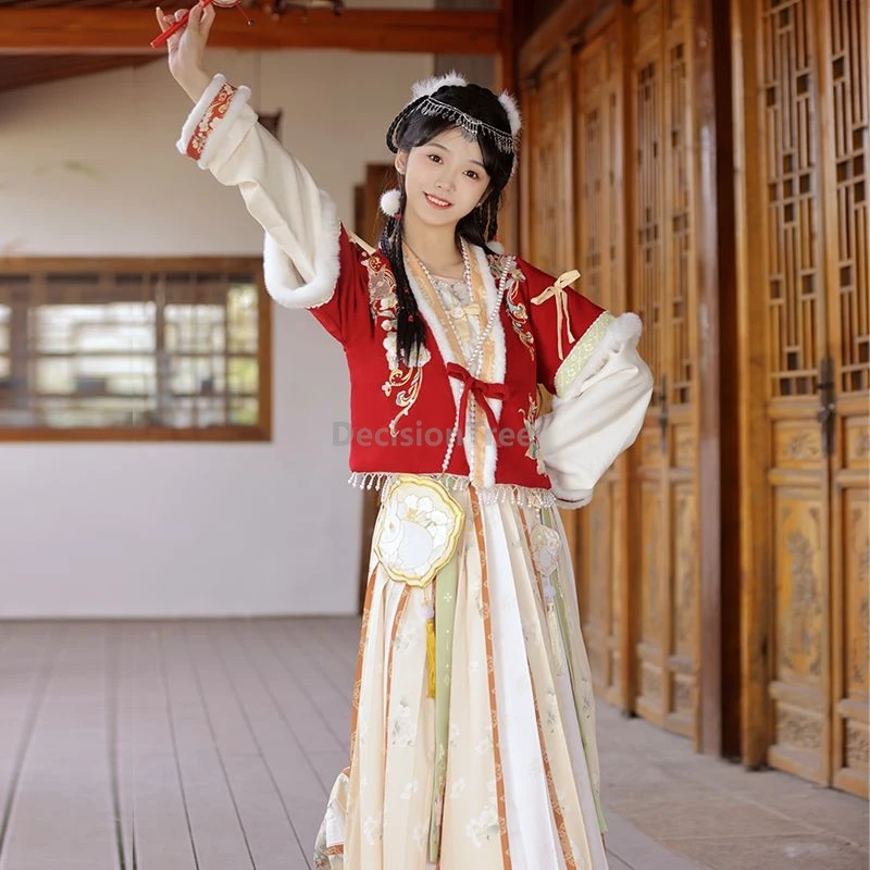 

2025 cute warm chinese tang style hanfu winter garment elegant gentle temperament hanfu ancient girls' daily fashionable clothes