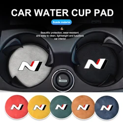 2pcs Suede Car Coaster Water Cup Drink Holder Mat Anti-Slip Pad For Hyundai N Line Tuscon NX4 I20 I30 I10 Sonata Elantra