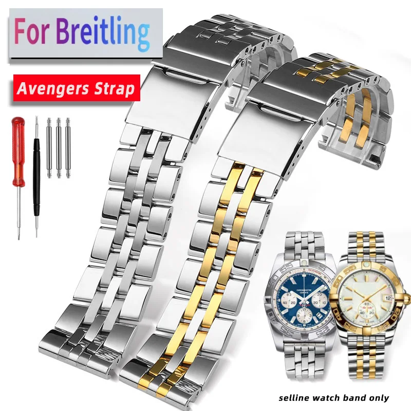 High quality Stainless Steel Strap Wrist Watch Band 22 24mm For Breitling Super Ocean Challenge Avengers WatchBand mens