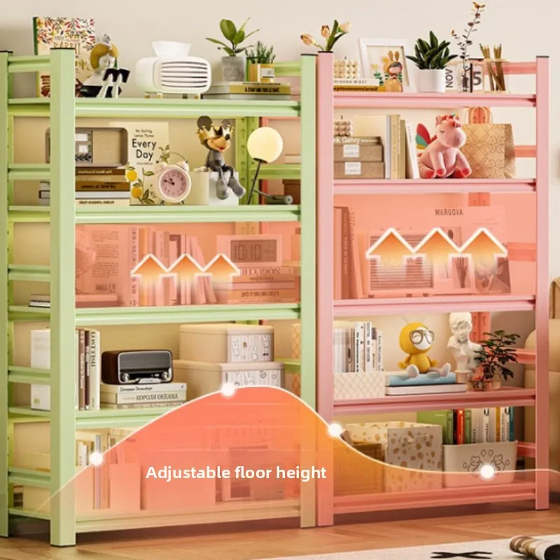 Minimalist Iron Bookshelf Floor Standing Heavy Duty Storage Shelf Large Capacity Bookcase for Home Kids Desk Organizer Rack