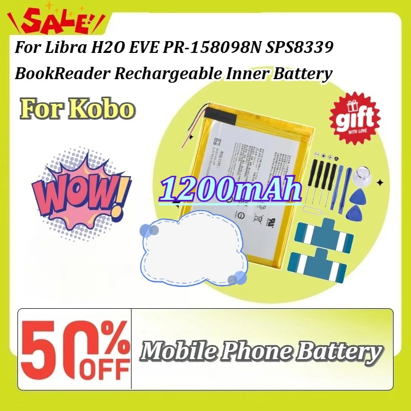 

1200mAh Lithiumion Battery for Kobo Libra H2O EVE PR-158098N SPS8339 BookReader Rechargeable Inner Battery Replacement Accessory