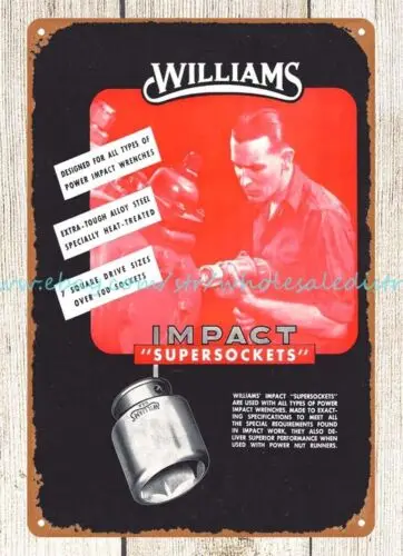 man cave wall 1949 Williams Impact Supersockets machinist garage metal tin sign