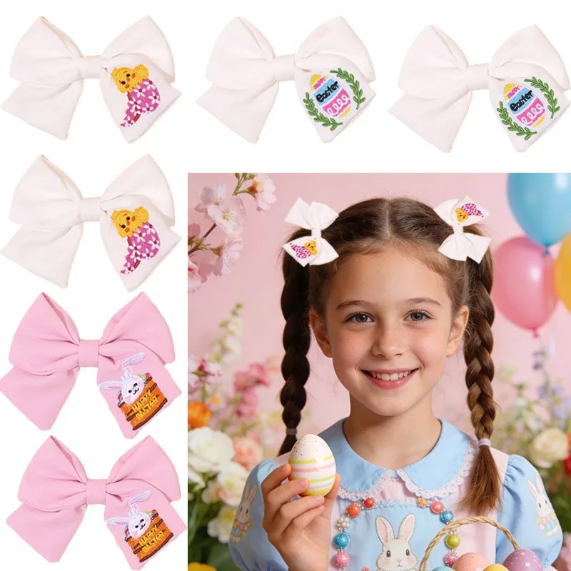 

Набор из 30 заколок для волос для девочек: хлопковые, с вышивкой кролика и бантом, 4,3 дюйма, пасхальная тематика, оптовая упаковка, аксессуары для волос