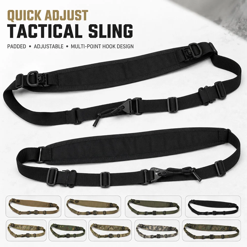 Tactical Two Point Sling Quick Adjust Shoulder Strap with Hawk Hook Clips Crossbody Lanyard for Airsoft Hunting Outdoor Kit