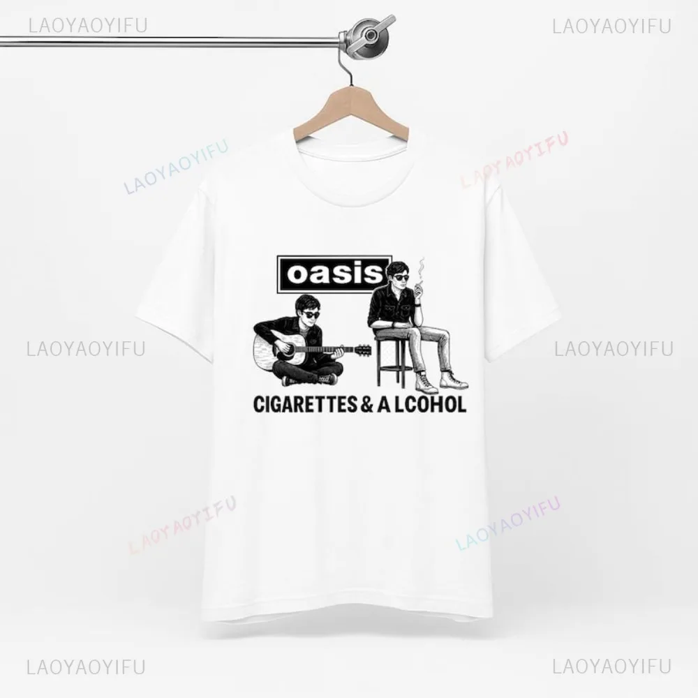 Oasis Band Cigarettes & Alcohol Retro Britpop Tshirt Casual Fashion Loose Harajuku Man T-shirt Breathe Comfort Soft Streetwear