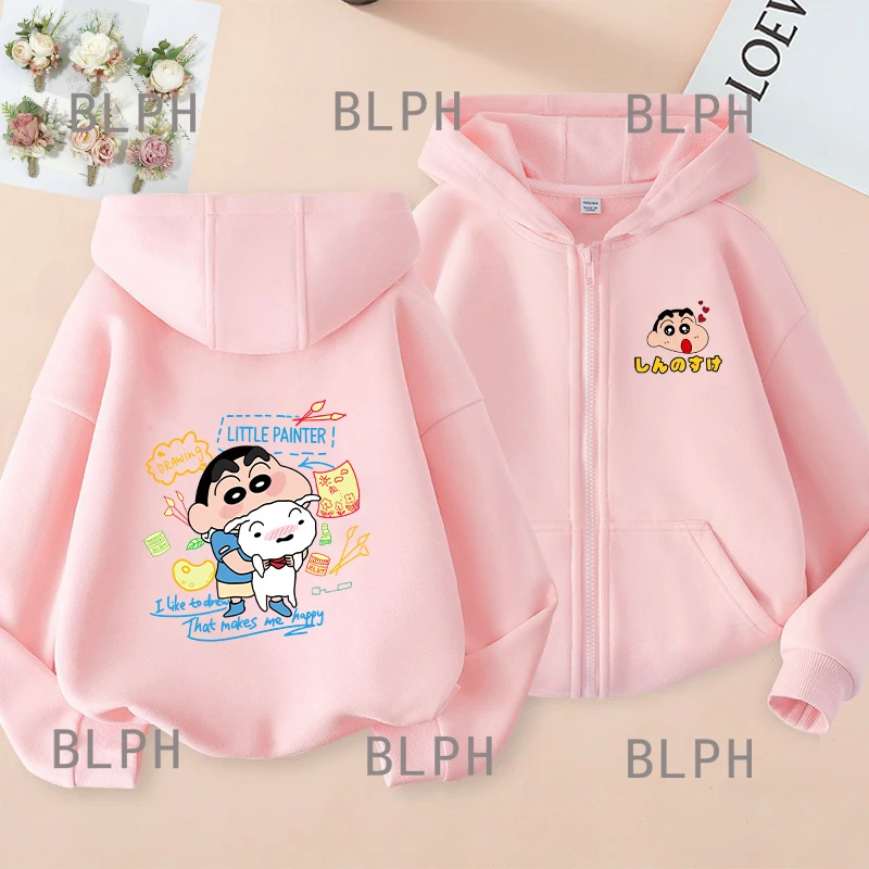 

Одежда для родителей и детей Crayon Shin-shin, свитер на молнии с принтом Харадзюку для взрослых и детей, в том же стиле, спортивный повседневный стиль