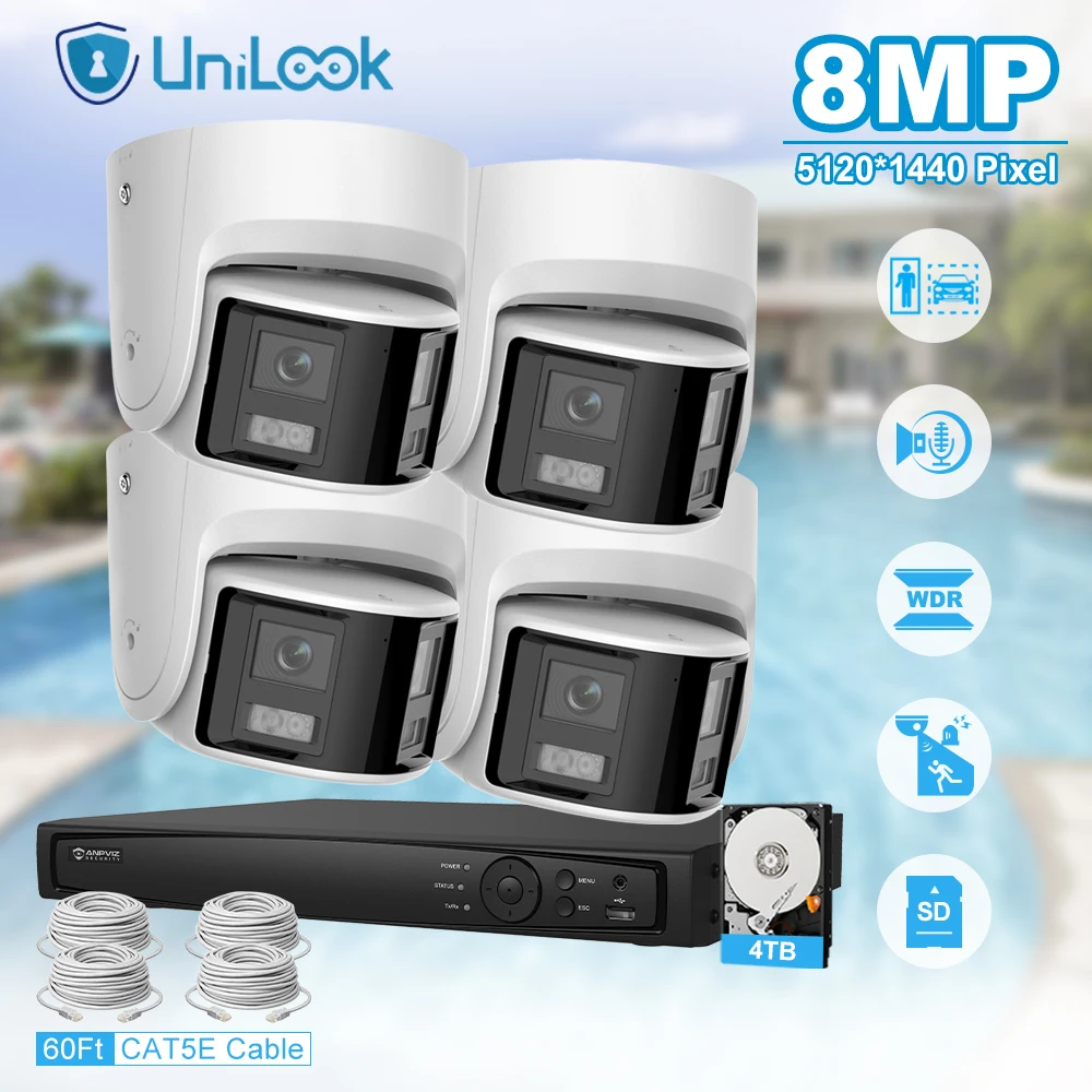 

UniLook 8MP Dual Lens POE Camera AcuSense Ultra Wide Angel 180° Panoramic Camera Real Time 2-Way Audio Motion Dection 2.0 IP67