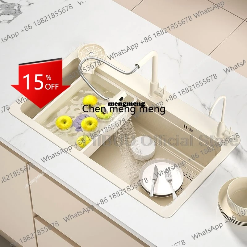 

Многофункциональная кухонная мойка X173: большая одинарная чаша из утолщенной нержавеющей стали ручной работы для мытья, нарезки и слива овощей (3-в-1)