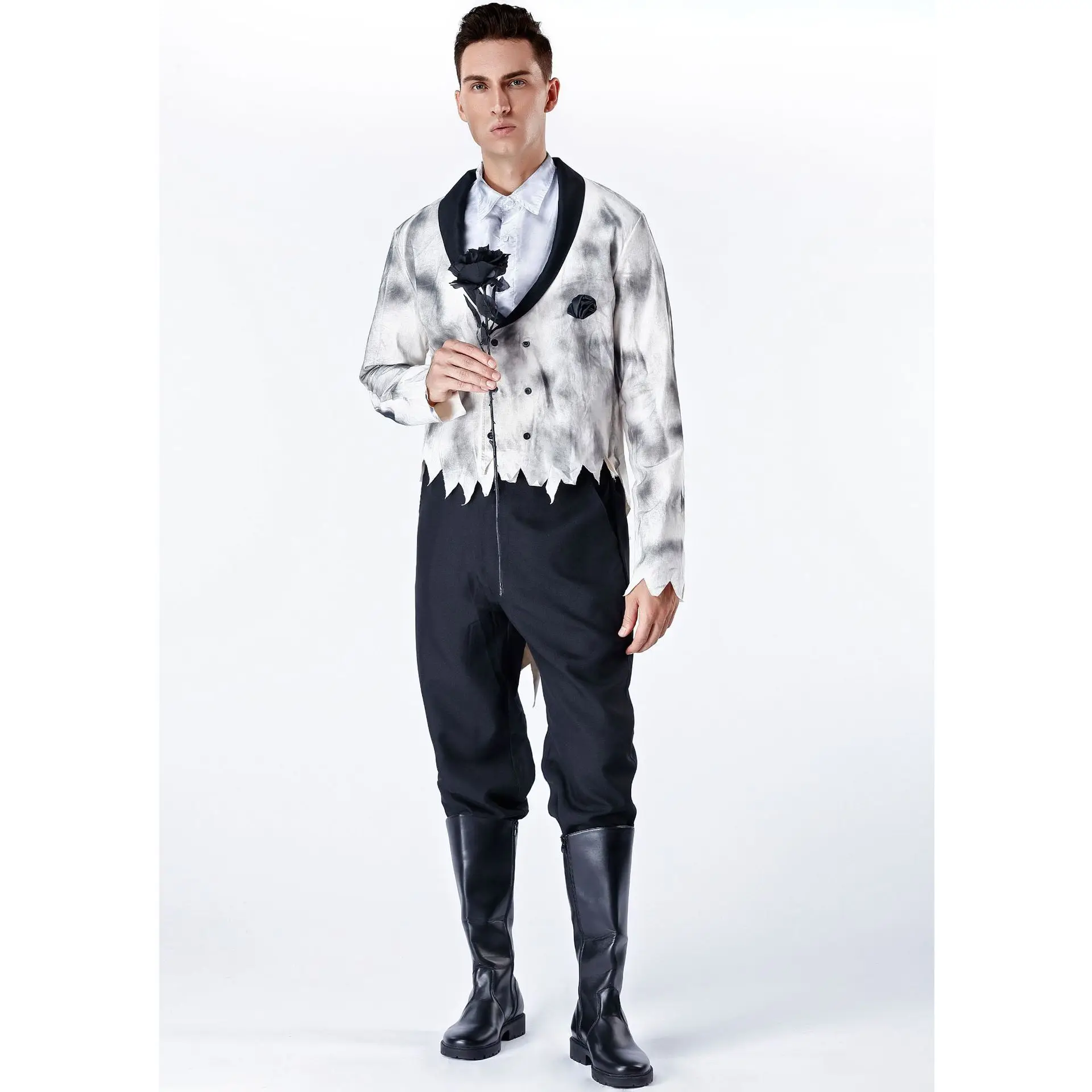 Graues Geisterbraut- und Bräutigam-Kostüm, Cosplay-Paar-Kostüm, Halloween-Vampirkostüme, Karnevalsparty, Erwachsenen-Outfits für Männer und Frauen. – Detail 9