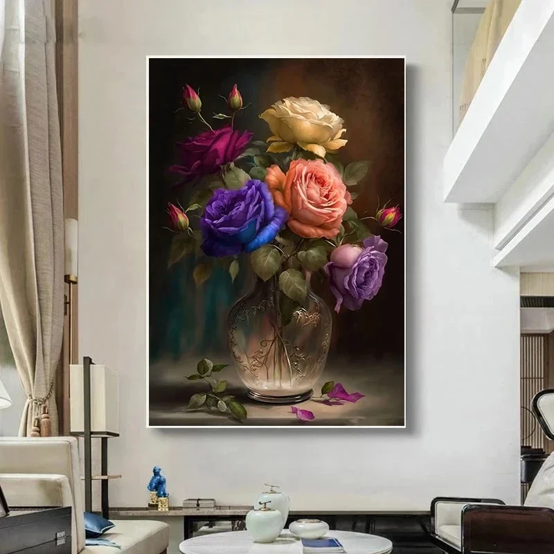 أوروبا الكلاسيكية خمر زهرة حائط لوح رسم ديكور لا تزال الحياة مع الزهور في الزجاج زهرية الشمال ملصق فني طباعة الصورة #3