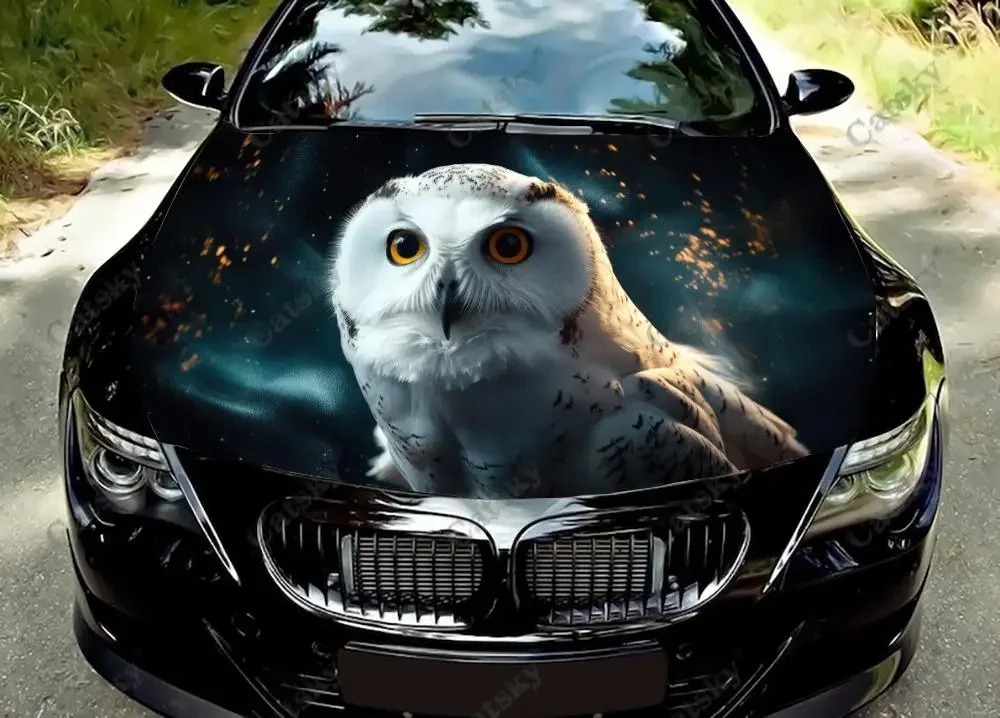 Owl Perched on Tree Branch Car Hood Vinyl Stickers Wrap Vinyl Film Engine Cover Decals Sticker on Car Auto Accessories