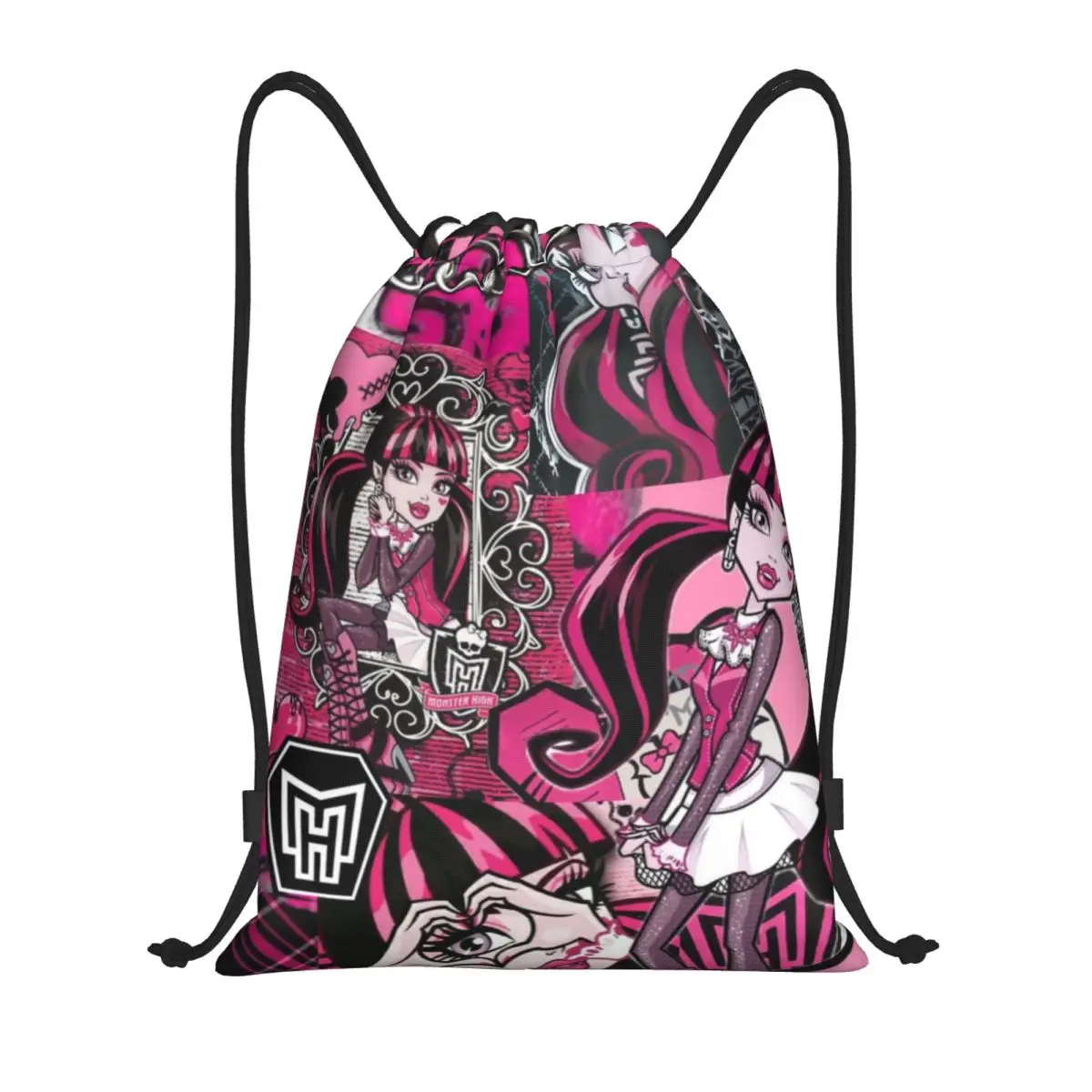 Monster high saco de cordão armazenamento bolsas portáteis compras de mercearia sacos de ombro dobrável saco de viagem