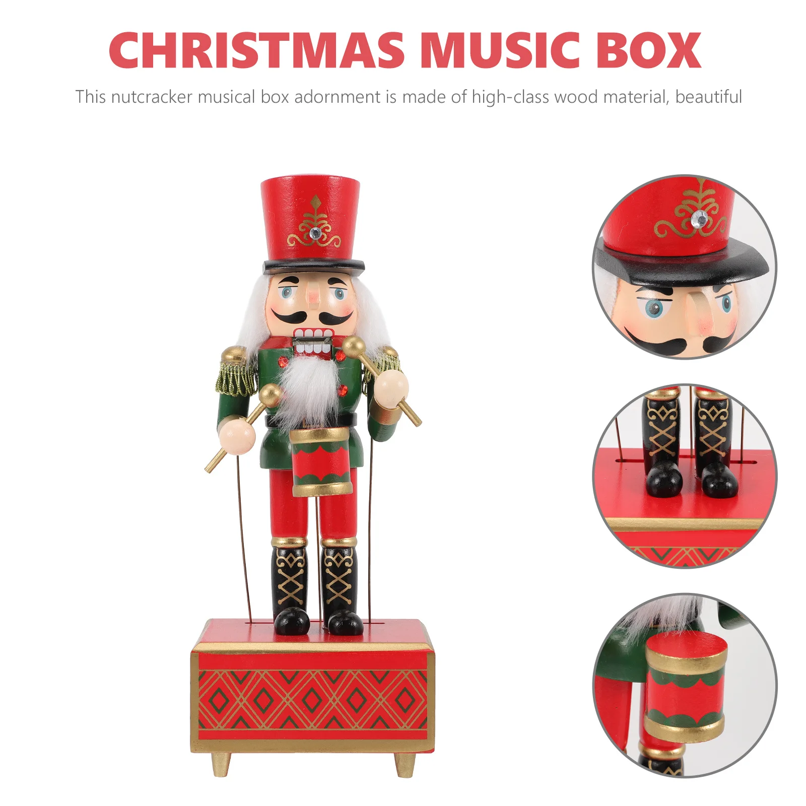 

Wooden Nutcracker Music Box Hand Painted Christmas Decoration for Desk Table Window Shelf Cabinet Holiday Gift Home Decor