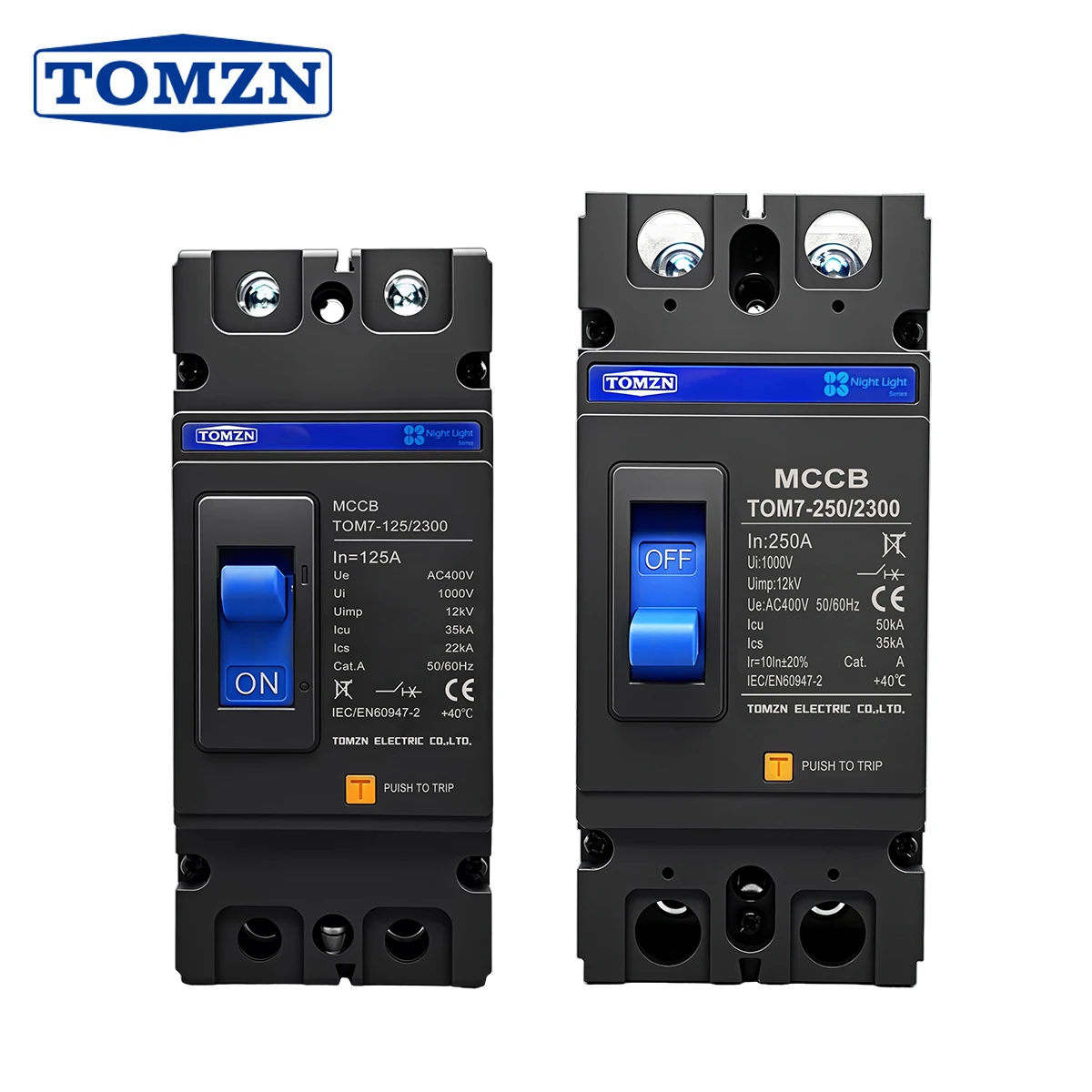 TOMZN TOM7 Series 2P AC MCCB 400V Moulded Case Circuit Breaker 100A 125A 150A 160A 200A 250A Industrial Power Distribution