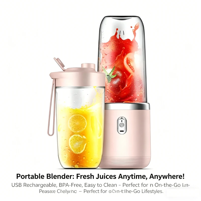 Licuadora Portátil de 6 Cuchillas, Vaso Mezclador Recargable por USB con Motor de 21000 RPM para Smoothies y Batidos