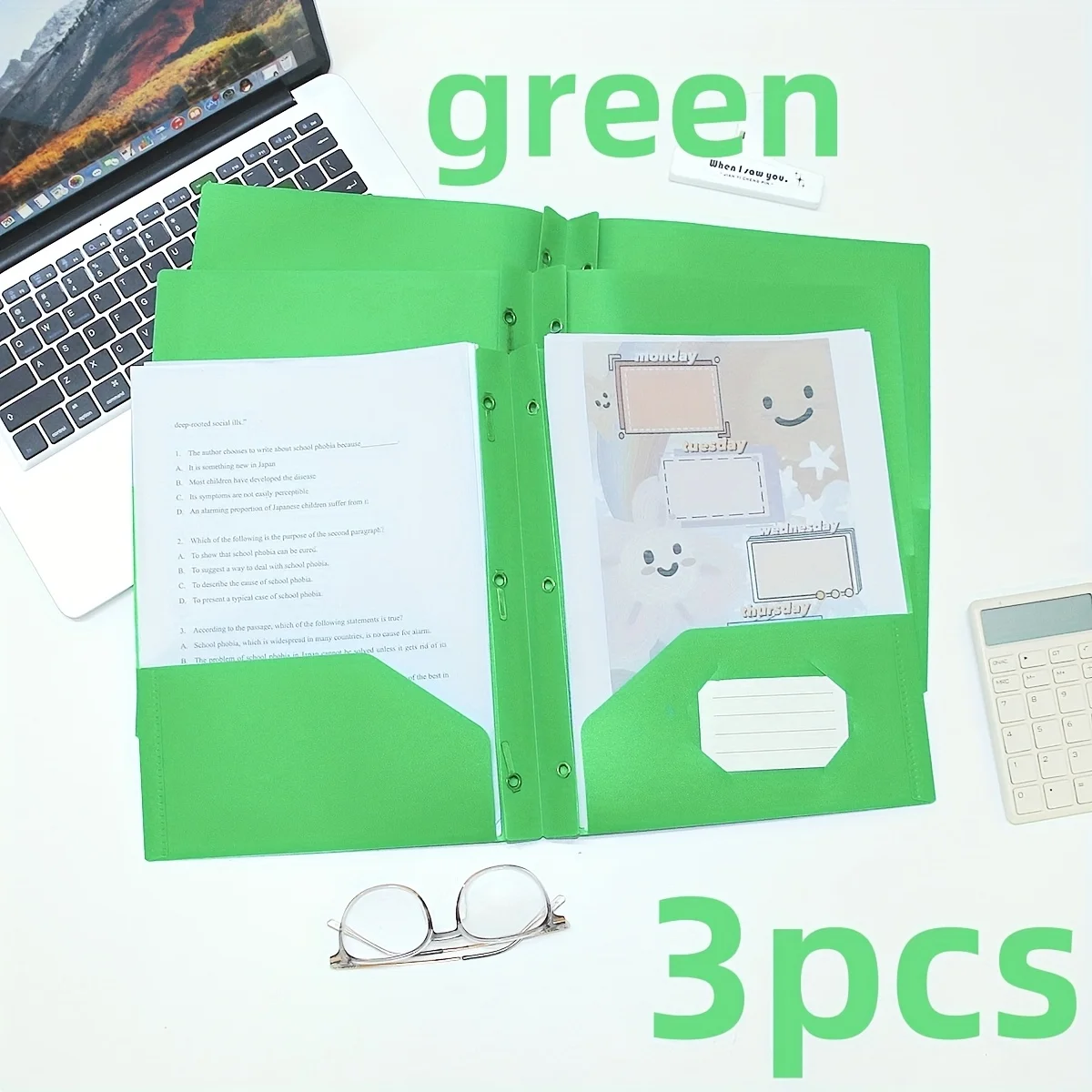 3 Buah Folder Plastik dengan Kantong 2 Folder Saku Tugas Berat dengan 3 Garpu dan Pengencang untuk Kantor, Warna Bergaya
