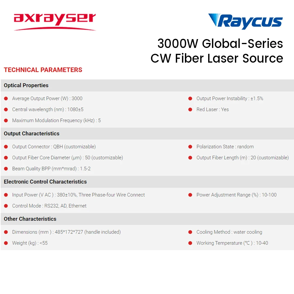 Raycus 3000W Global-Series CW Fiber Laser Source RFL-C3000S-CE for Fiber Laser Cutting Machine