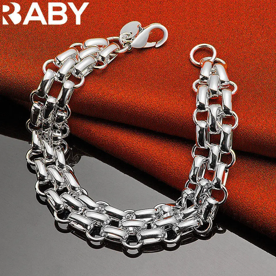 URBABY 925 Sterling Silver Multi Geometry Chain Bracelet For Men's and Women's Fashion Jewelry Personality Generous Holiday Gift