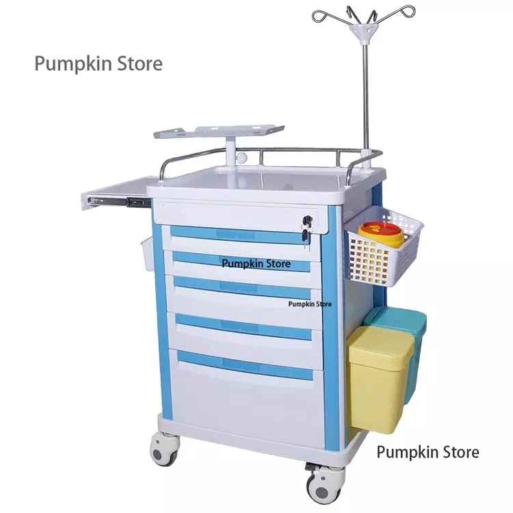 Manufactory wholesale hospital clinic patient room furniture with IV drip stand ABS medicine cart emergency trolley