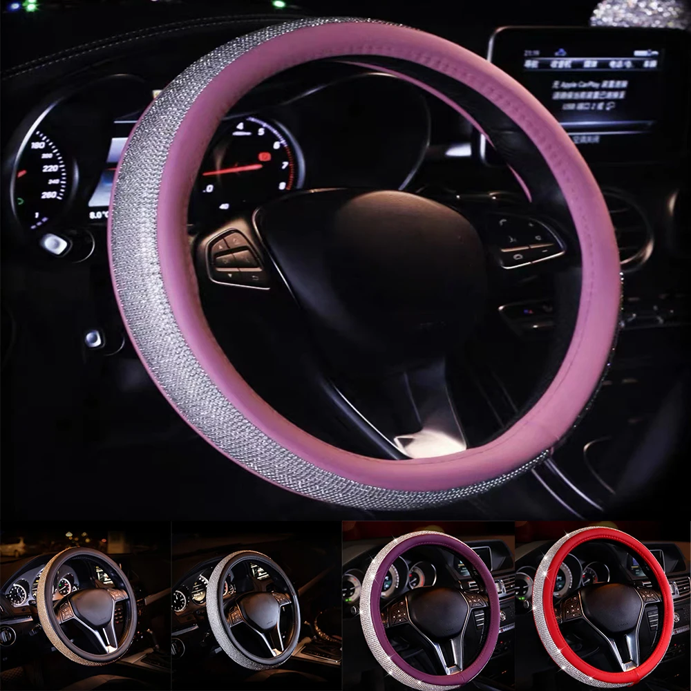 

Car Steering Wheel Cover W/ Crystal Diamond Sparkling Bling Car Suv Rhinestones Steering Wheel Protector Women Auto Decoration