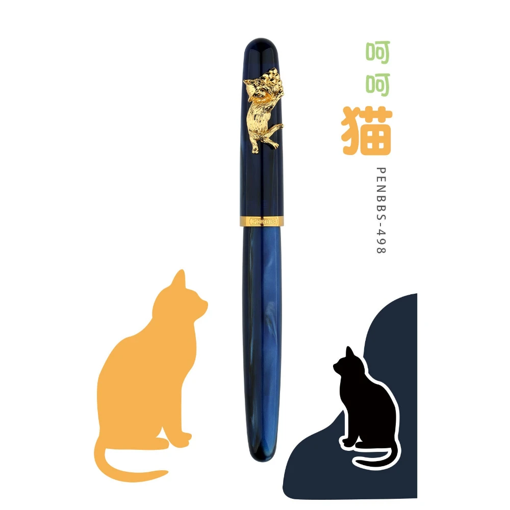 PENBBS 498 Features Hehe Cat Resin Fountain Pen Iridium Blade Round Grinding Nib Writing Gift Pen Office Supplies