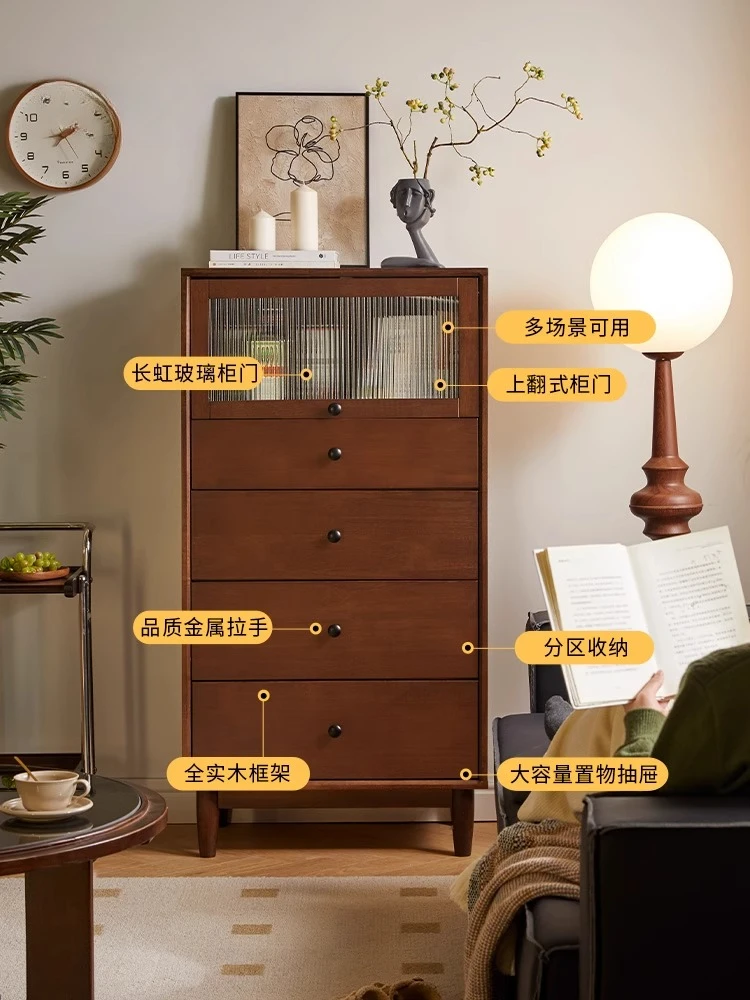 

Nordic solid wood chest of drawers household bedroom locker living room side retro display cabinet drawer storage cabine