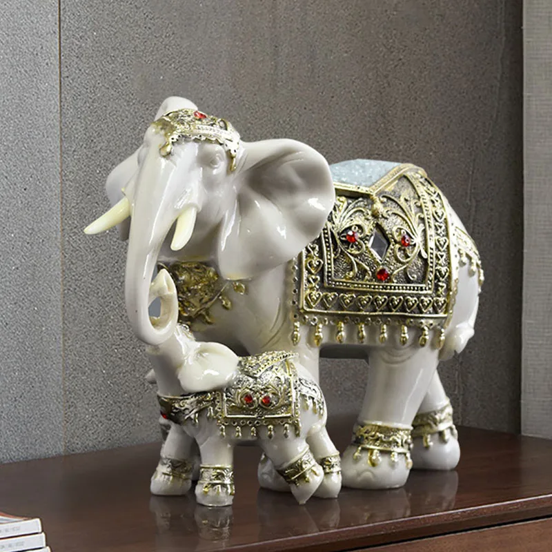 Imagem -05 - Northeuins-european Resin Elephant Lucky Decoration Estátua de Feng Shui Artesanato Home Office Decoração Desktop Acessórios de Ornamento