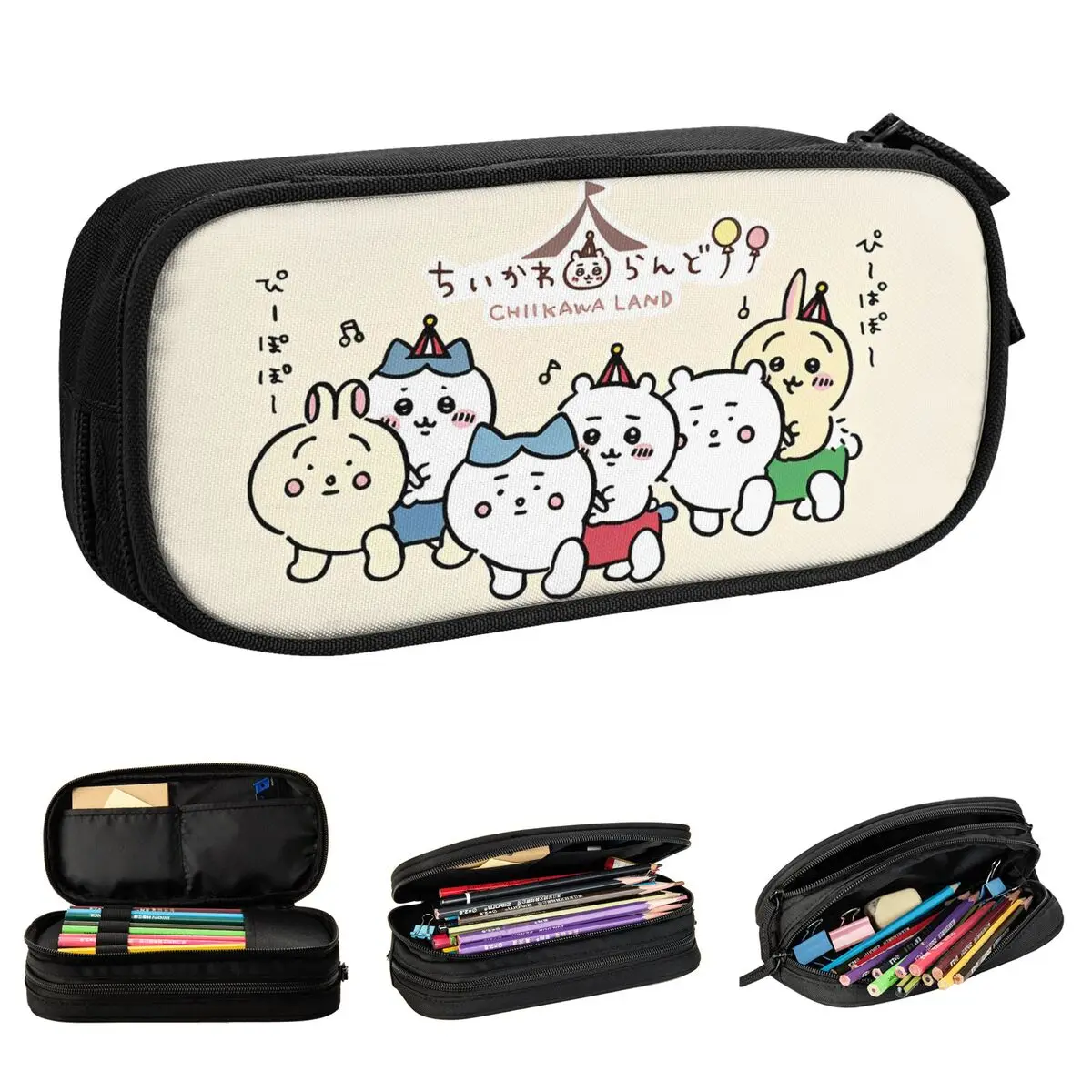 Large-capacity Pencil Pouch Chiikawa Japanese Manga Merch Double Layer Pen Case Women Make Up Bag Gift