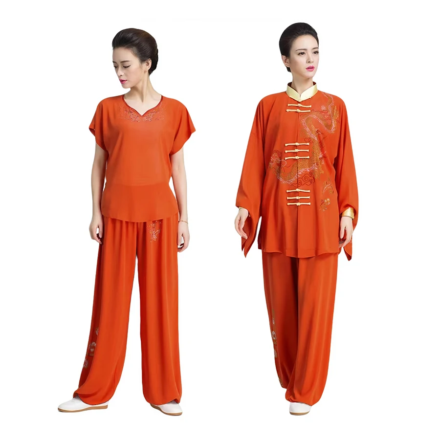 3 pezzi chiffon donne arti marziali Tai Chi Wushu uniformi stile cinese giacca + camicia + mutanda esercizio meditazione Wing Chun Kungfu Set